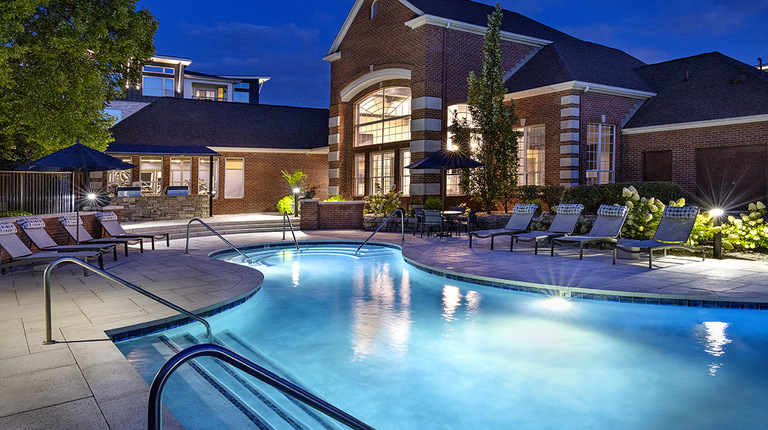 Resort-Inspired Pool at Dusk